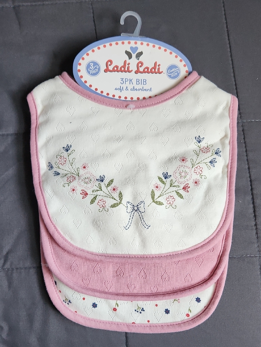 Pink & White Floral Baby Bibs - 3 Pack